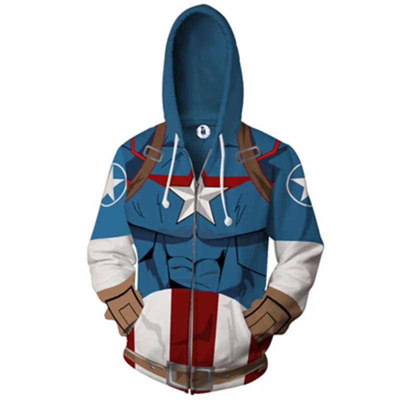 

Avengers 3 Infinity War Captain America men Cosplay Costume Autumn men and women anime 3D Printing zipper Jacket Hooded Coat
