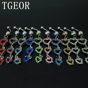 

Free shipping Hot Fashion Charm gem stone belly piercing Stainless Steel with dangle 3 rim stones loves navel belly button ring
