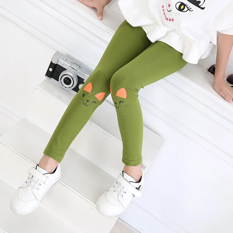 

Girls Leggings Spring Autumn Children Cotton Pants Cat Prints Candy Colors Children Pants Elastic Waist Kids Leggings Girls