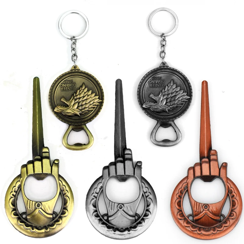 

Game of Thrones Key chain Winter is Coming House Stark Wolf Beer Bottle Opener Keychain For Men Movie Jewelry Souvenir