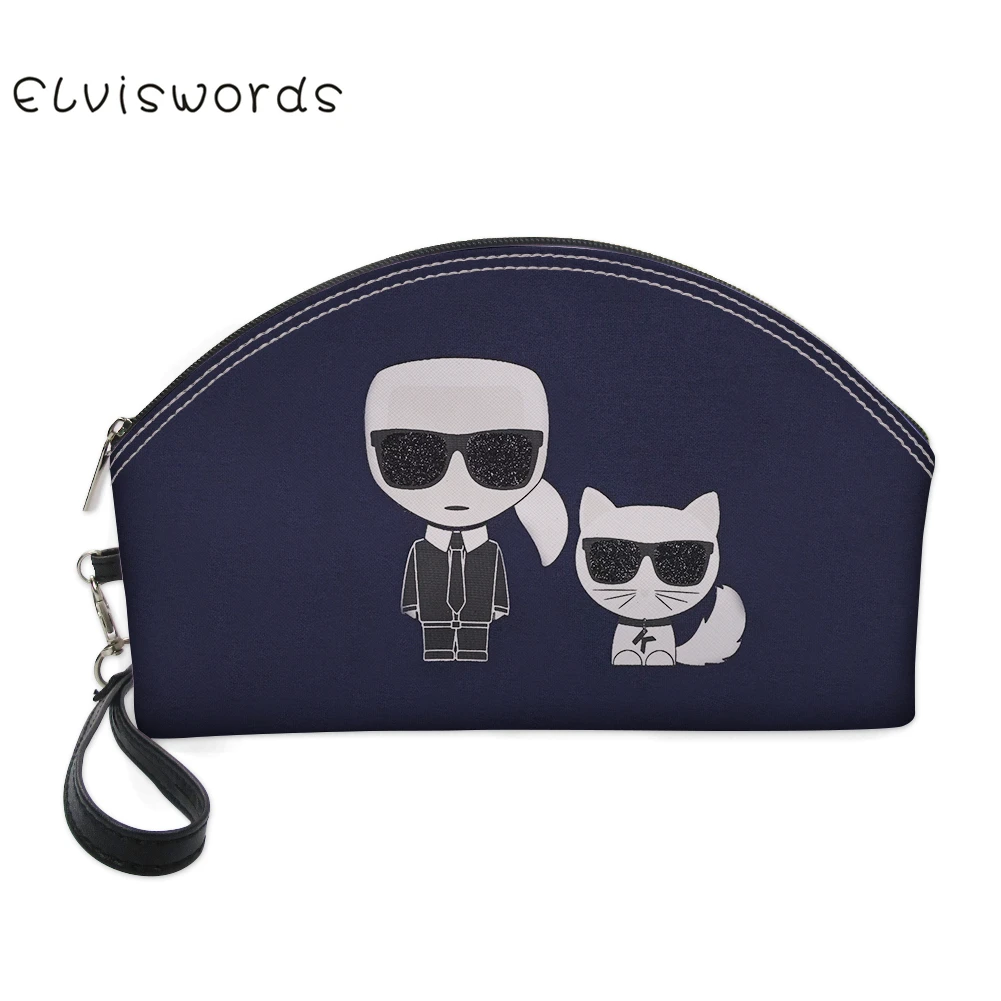 

ELVISWORDS Karl Lagerfelds Makeup Bags Cosmetics Cases Pouchs For Travel Ladies Women Toiletry Bag Waterproof Female Bag Kit