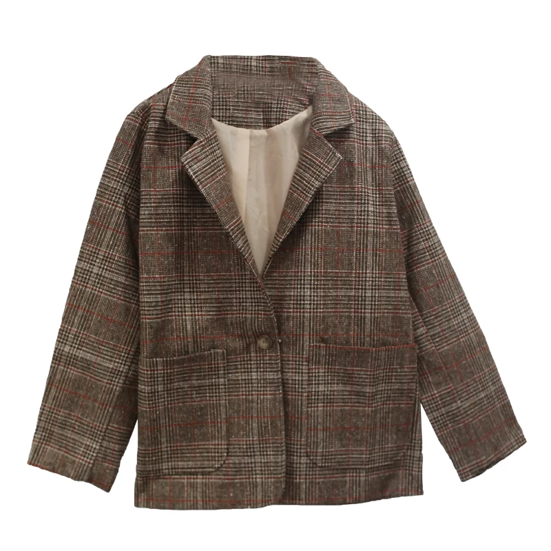 

Spring and Autumn Women's new Korean version of the retro school style loose wild long-sleeved lattice small suit jacket