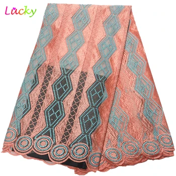 

Peach African lace fabric high quality lace 2019 african tulle with stones french mesh lace fabric for party dress