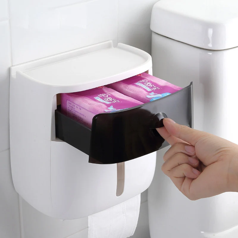 Wall Mounted Toilet Tissue Box with Drawer Bathroom Waterproof Plastic Multifold Paper Towels Holder Storage Box Product