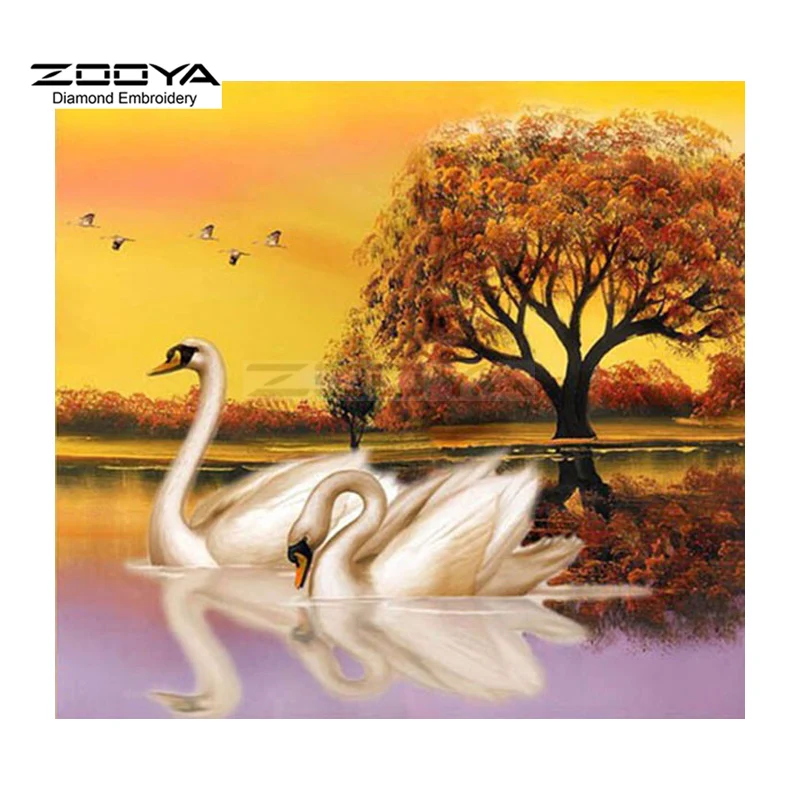 ZOOYA Diamond Embroidery DIY Painting Dusk Lake Swan Lovers Cross Stitch Rhinestone Decoration CJ895 | Дом и сад