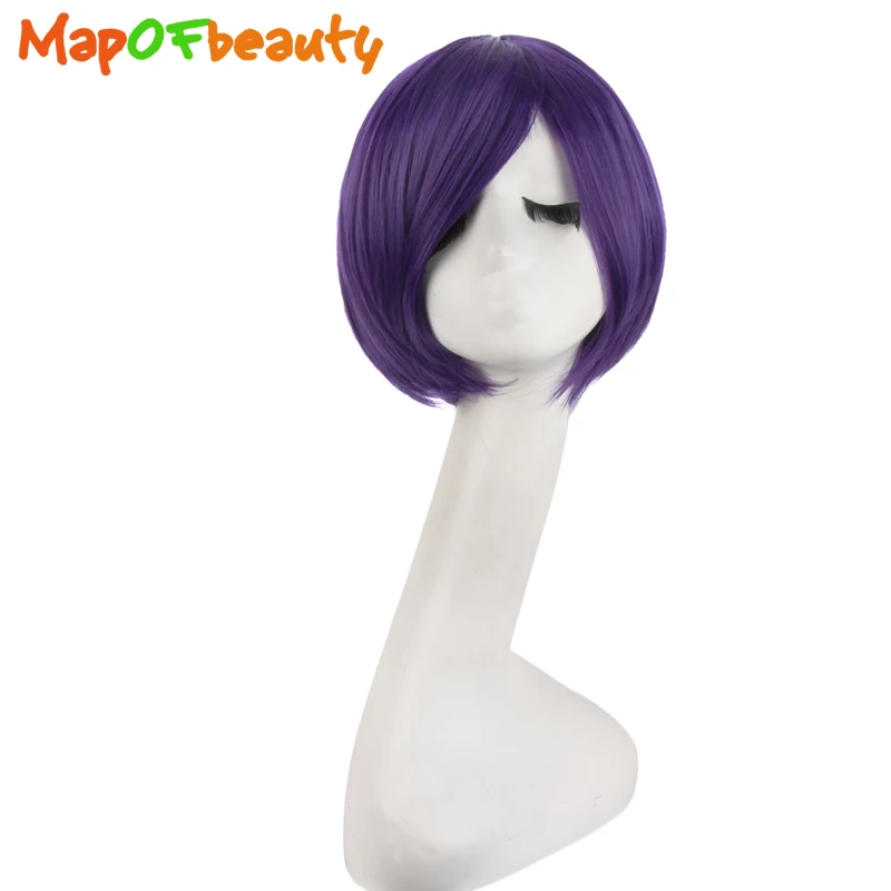 MapofBeauty 10 дюймов фиолетовый короткий прямой косплей парики для женщин челка