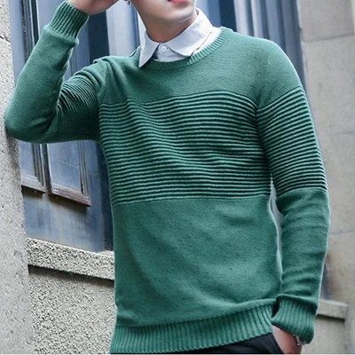 Мужские пуловеры с круглым вырезом, вязаные свитера с круглым вырезом, мужские повседневные модные облегающие свитера большого размера на зиму и осень - Цвет: Green