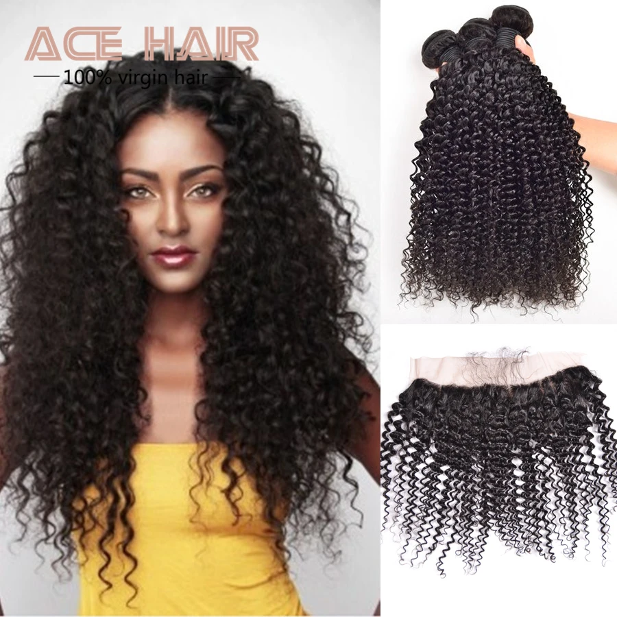 Brazilian Kinky Curly Hair With Closure,13x4 Lace Frontal Closure With Bundles,7A Brazilian Virgin Hair With Closure Human Hair