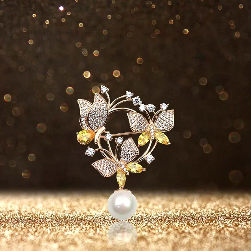 luxury jewelry natural tahiti pearl brooch black pearl 925