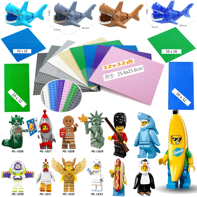 

Legoing playmobil compatible base plate building blocks toys shark Mini Sausage man Banana man Figures blocks compatibles Legoed