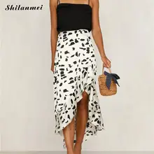 Модная женская юбка, сексуальная элегантная повседневная женская юбка с высокой талией, элегантная, с разрезом, сексуальная, в горошек, с рюшами, с подолом, длинные юбки миди