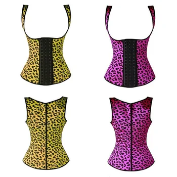 

S-6XL Steel Boned Bustiers Corset Leopard Tank Latex Rubber Waist Corset Slim Body Shaper