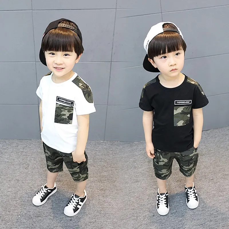 

Summer Children's Camouflage Boy Sports Short-Sleeved T-Shirt Cropped Pants Two-Piece Set Kid Children Boy Clothes Sets 3-12Y