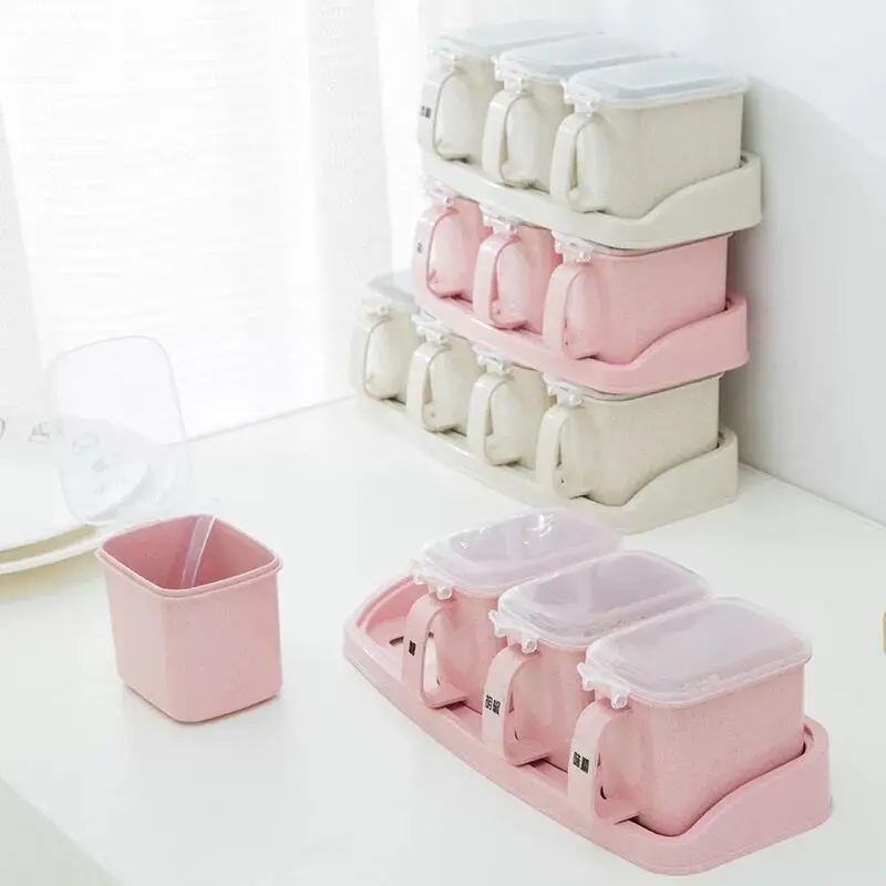 

Nordic Style Spice Rack Stackable Storage Seasoning Boxes Spice Jars With Handle Spoon Kitchen Storage Container for Herb Spice