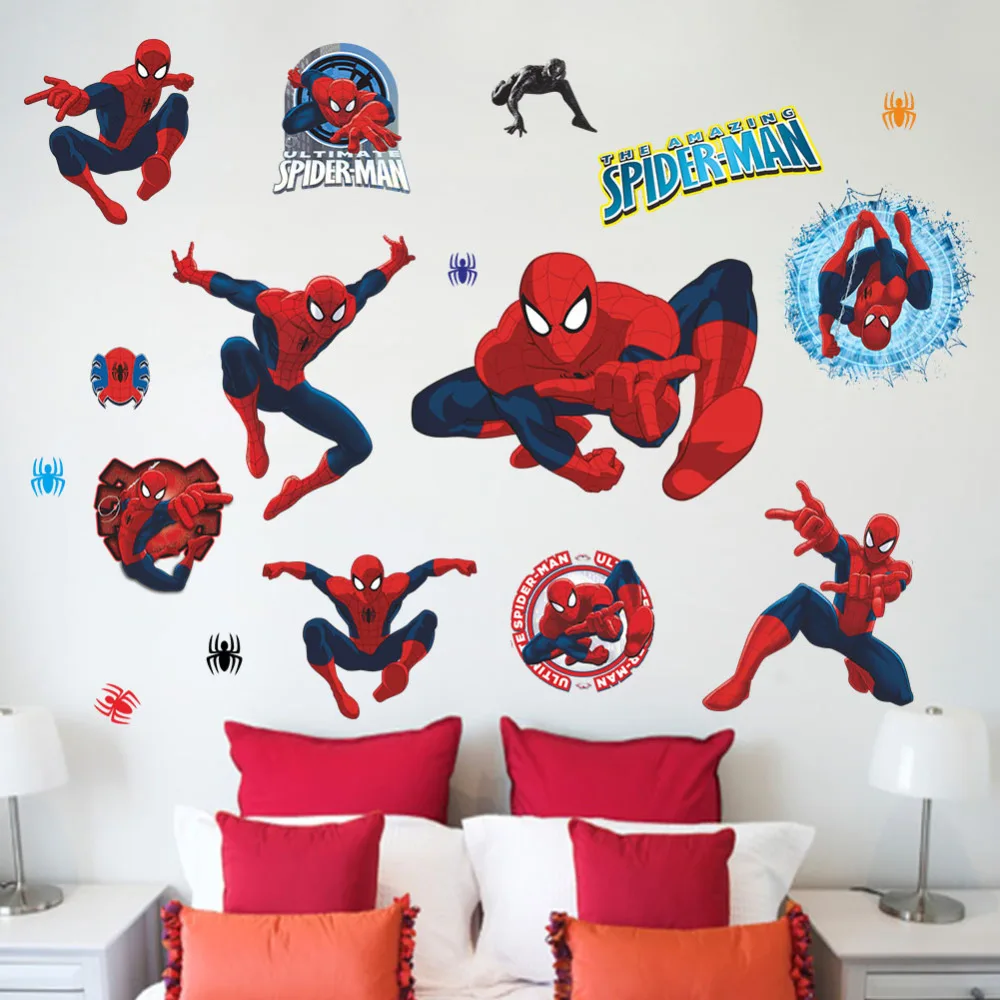 Movie character 3d cartoon Spiderman Wall Stickers for Kids Rooms Wall