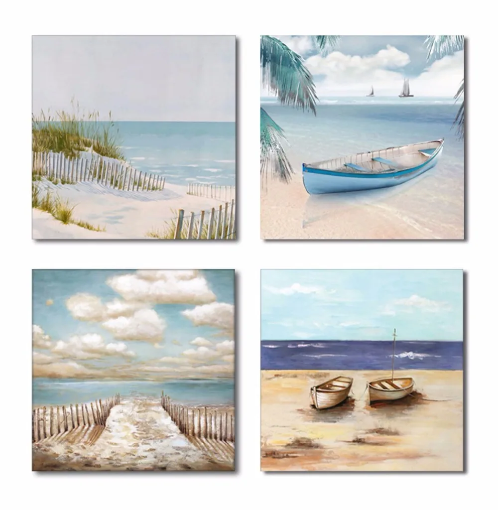 signed Seaside picture Art print boats sea sand Set of 2 Prints original