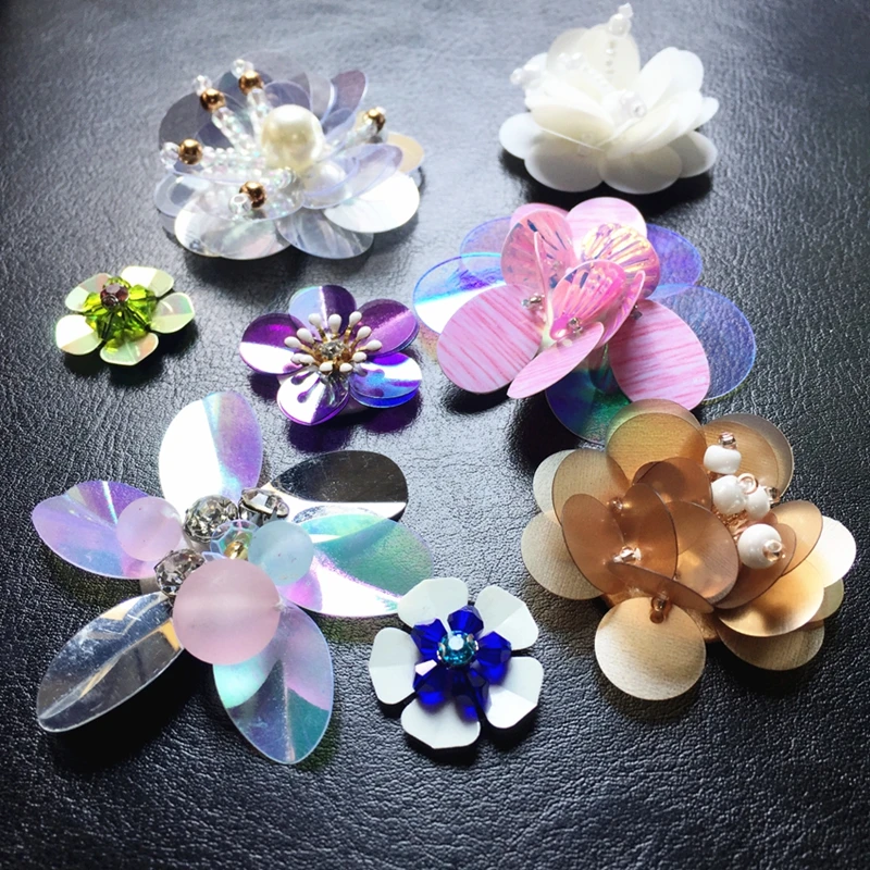 

Handmade 3D Sequined Patches Flowers Sew On Embroidered Patch For Clothing Sewing For Clothes Sew On Decor Bags Shoes Applique