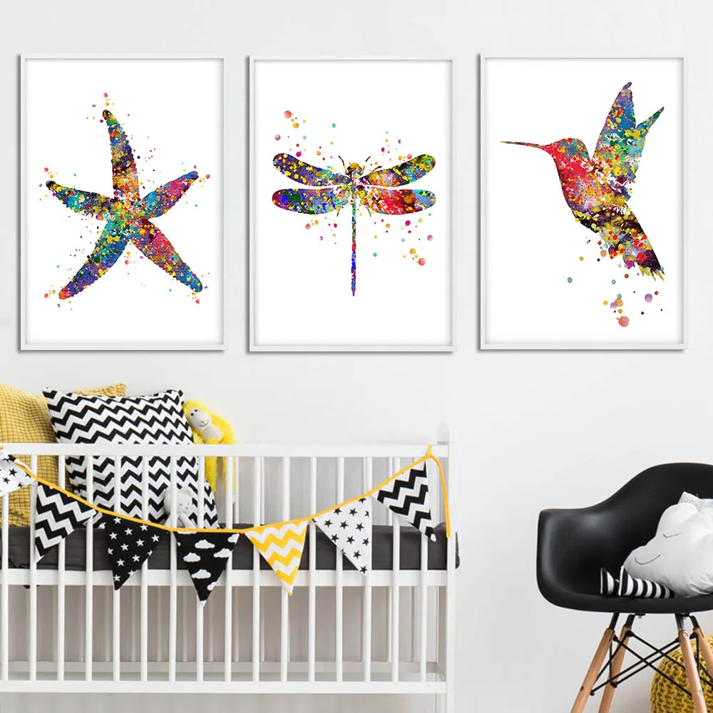 Watercolor-Starfish-Dragonfly-Bird-Wall-Art-Canvas-Posters-and-Prints-Canvas-Painting-Wall-Picture-Home-Kids