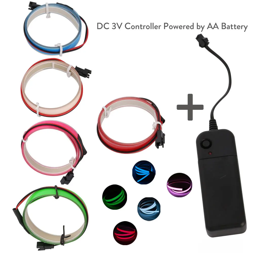 buy 3V 2AA Battery 5 Colors 1M Neon Light Glow EL Wire Rope tape Cable Strip LED Cold Light Cap Car decorate Ribbon Lamp