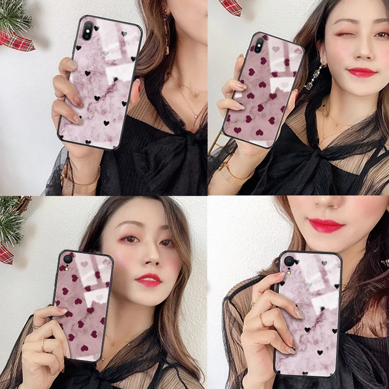 Для iPhone X XR XS Max чехол из закаленного стекла 6d для девочек взрывозащищенный
