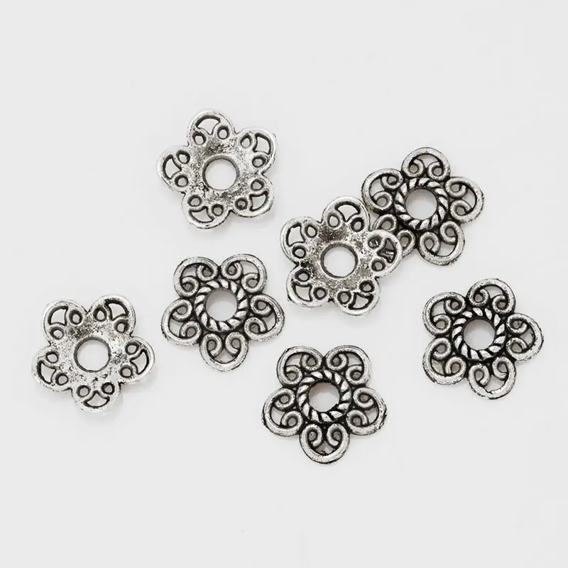 50pcs Silver Tone Alloy Flower Bead Caps, 5 MM Filigree Flower End