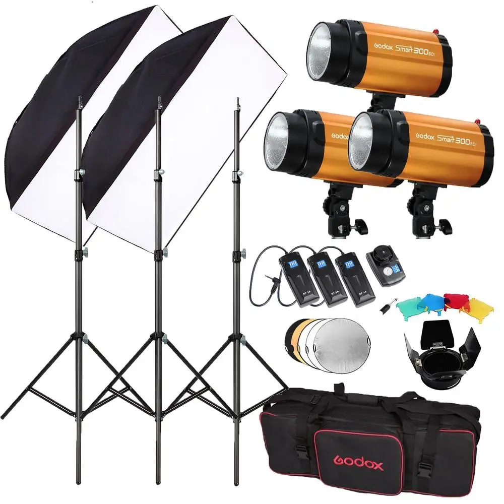 

Godox 300SDI 900W (300Wx3) Studio Flash Lighting + flash trigger RT-16 + 50x70 Diffuser + flector Photography Strobe Light Kit