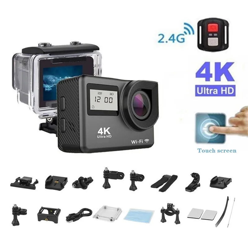 

4K Action Camera 2.0"Touch Screen WIFI Dual Screen 12MP Helmet Camera 30m DV 170 Degree Wide Angle Lens Sport Cam
