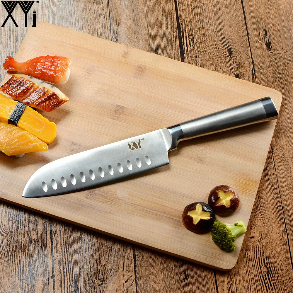 XYj наборы кухонных ножей из нержавеющей стали, нож для хлеба, мяса, фруктов, Vege, антипригарное лезвие, светильник, утяжеленная ручка, аксессуары для ножей