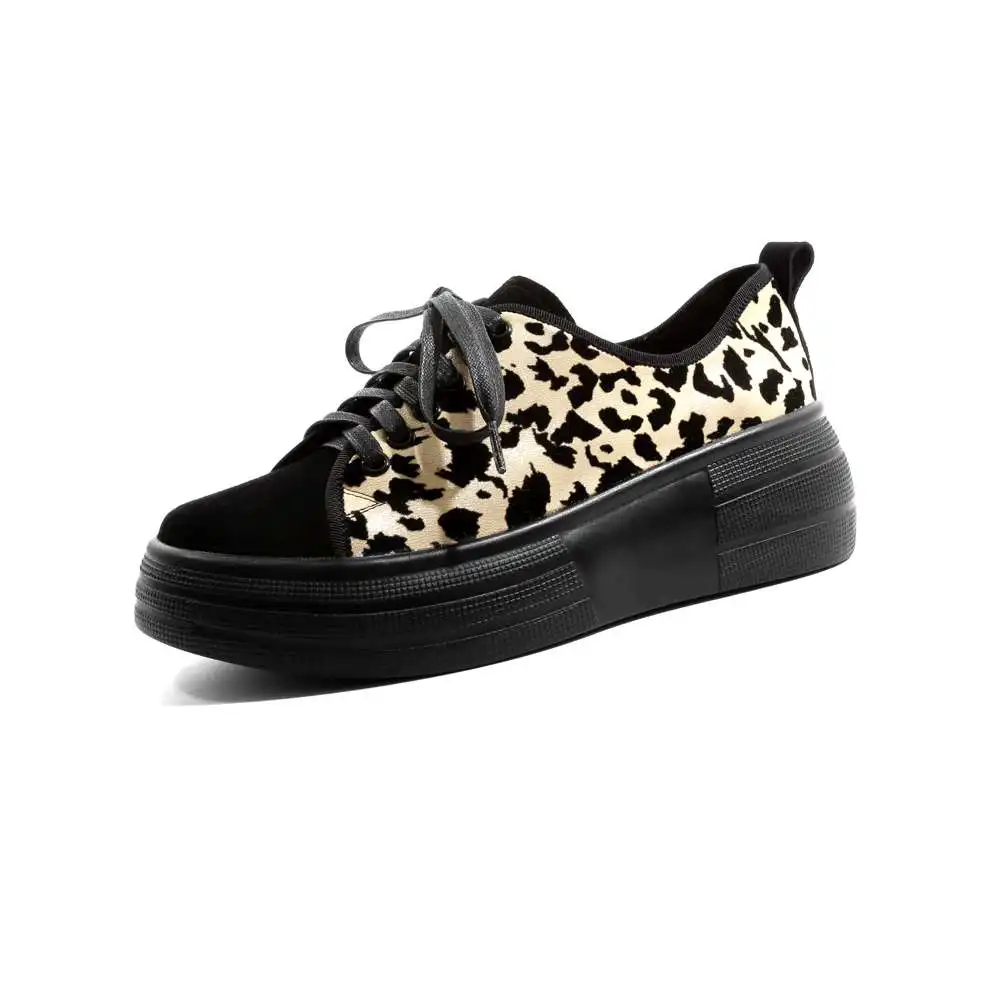 Vichelo/Популярные леопардовые замшевые кроссовки на шнуровке; кроссовки на плоской платформе с круглым носком в британском стиле; Вулканизированная обувь; большие размеры; L1f7