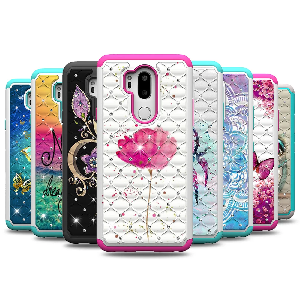 

Case for LG G7 Bling Diamond Patterned Dual Layer PC Silicone Hybrid Capa Cover for LG G7 ThinQ Case Phone Accessories