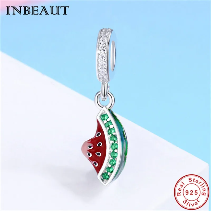 

S925 Red Fruit Charm fit Pandora Bracelet 100% 925 Sterling Silver Watermelon Pendant Beads for Bangle&Necklace Women Gift