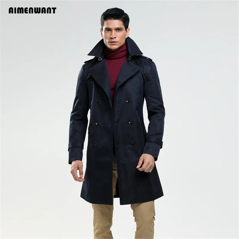 Trench Coat Men Size Custom-tailor England Double-breasted Long Pea Coat Slim Fit Classic Trenchcoat As Gifts