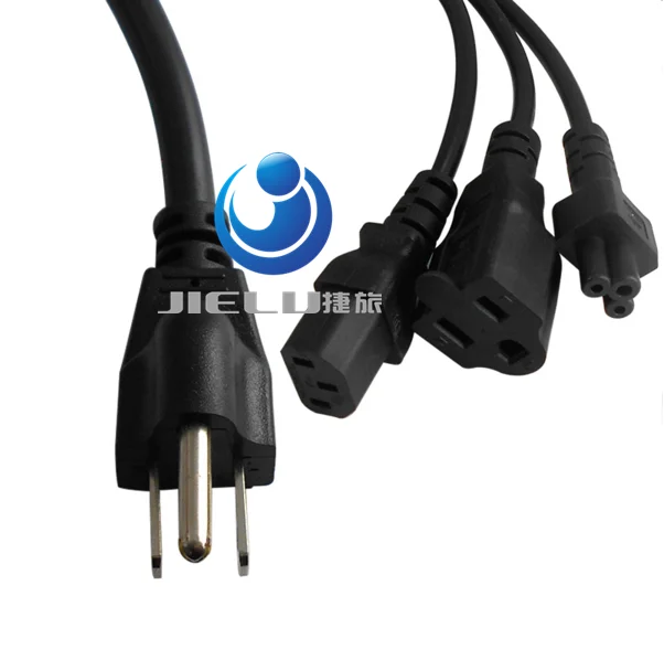 

US Plug 3-Prong Male Power Cable Cord Adapter to C13+C5+5-15R Female 1in3,1M