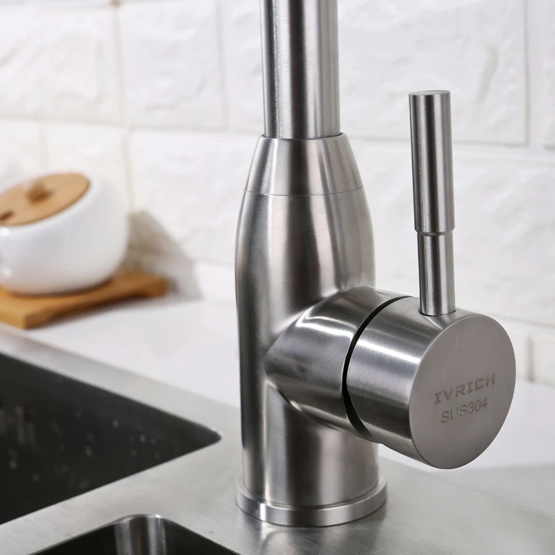 IVRICH Gooseneck Hot Cold Kitchen Faucet Sus304 Stainless kitchen tap Single Handle Sink Kitchen mixer VR0401 IVRICH Gooseneck Hot Cold Kitchen Faucet Sus304 Stainless kitchen tap Single Handle Sink Kitchen mixer VR0401