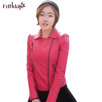 

Fdfklak New Pu Leather Coat Female Autumn Winter Slim Short Leather Jacket Women Large Size Locomotive Female Jacket S-XXL