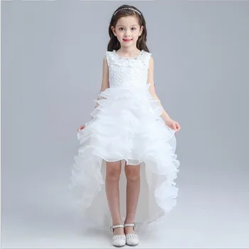 

New Flower Girl Dresses Red Chiffon Tailing Pageant Girl Summer Children 2-12 Years Weddings Party Birthday Tutu Dress