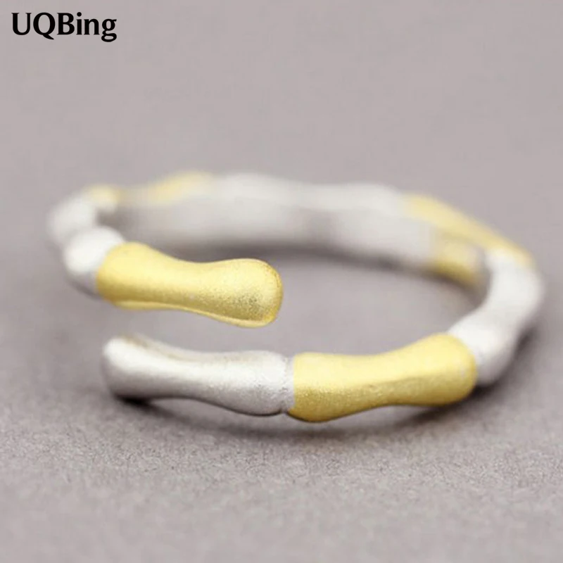 

New Arrivals 925 Sterling Silver Bamboo Rings For Women Girl Jewelry Gold With Silver Open Adjustable Rings