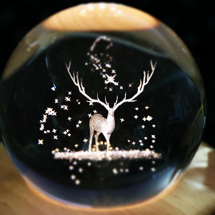 Рождественские игрушки хрустальный шар деревянная светящаяся музыкальная шкатулка коробка вращающаяся инновационная подарок на день рождения ручная кривошипная музыкальная шкатулка механизм