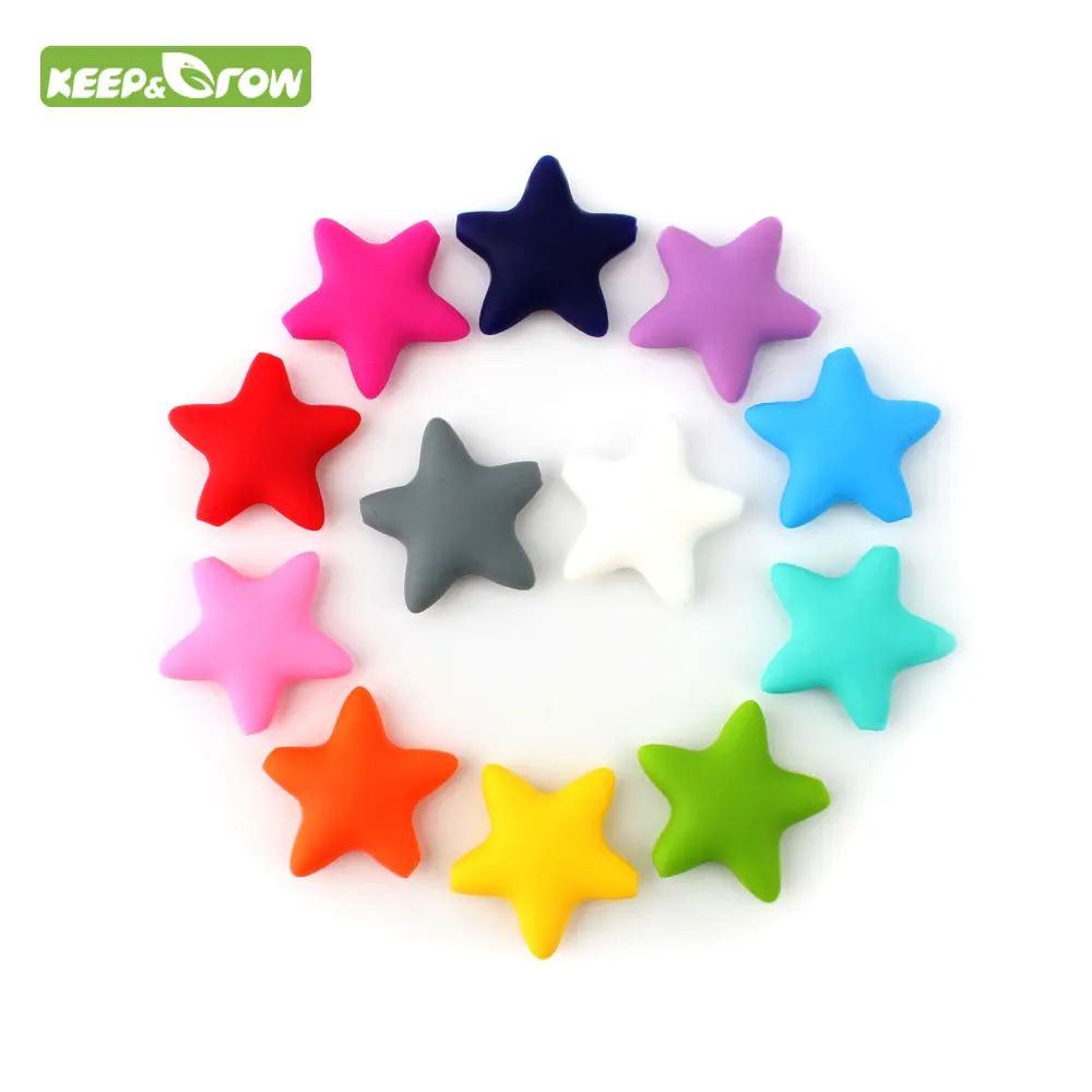 

KEEP&GROW Wholesale Stars Silicone Beads 8Colos Baby Teethers Five-Pointed Star Baby Teething Toys For Pacifier Chain Necklace