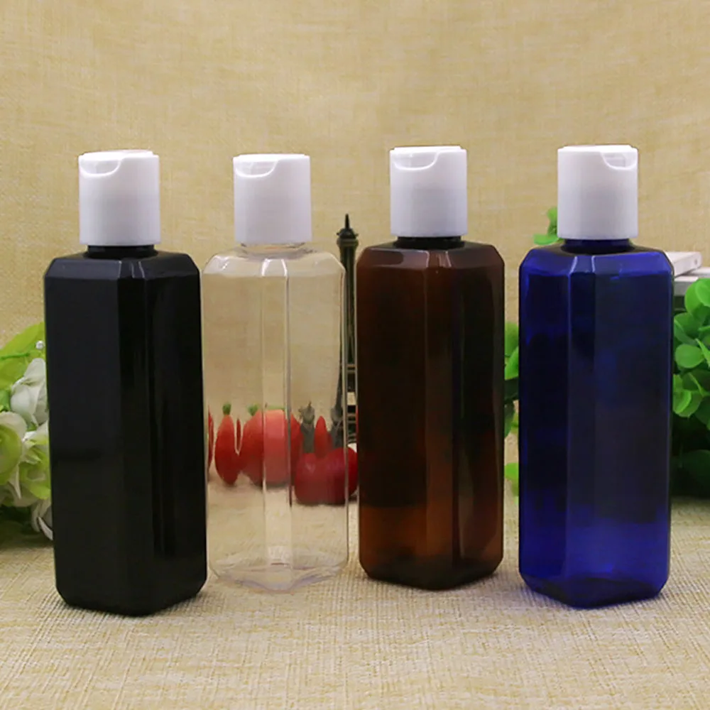 

50pcs 100ml plastic transparent flask bottle for shampoo shower gel lotion refillable bottle,square small size travel bottles