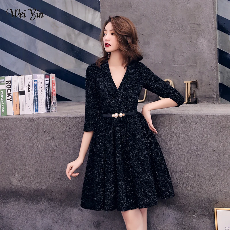 

wei yin 2019 Short Formal Dresses Sexy V Neck Half Sleeve Black Cocktail Dress Short Dress Prom Party Gowns WY1617