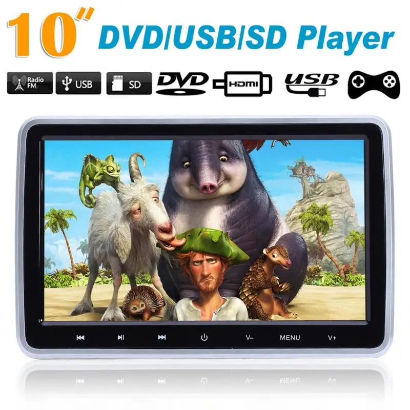 

10" TFT LCD Auto Car Headrest Monitor DVD/USB/SD Player IR/FM Radio Build-in IR Speaker Games Function Pantallas Para Automovil