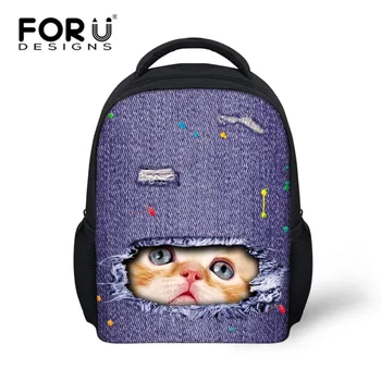 

FORUDESIGNS Cute Durable Printing Denim Cat Lion Backpack for Kids Elementary Little Boys Girls School Bagpack Animal Harness