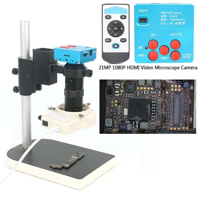 

21MP 1080P 60FPS 2K TF Video Recorder HDMI Industrial Electronic Video Microscope Camera 100X C-Mount Lens For Lab PCB Soldering