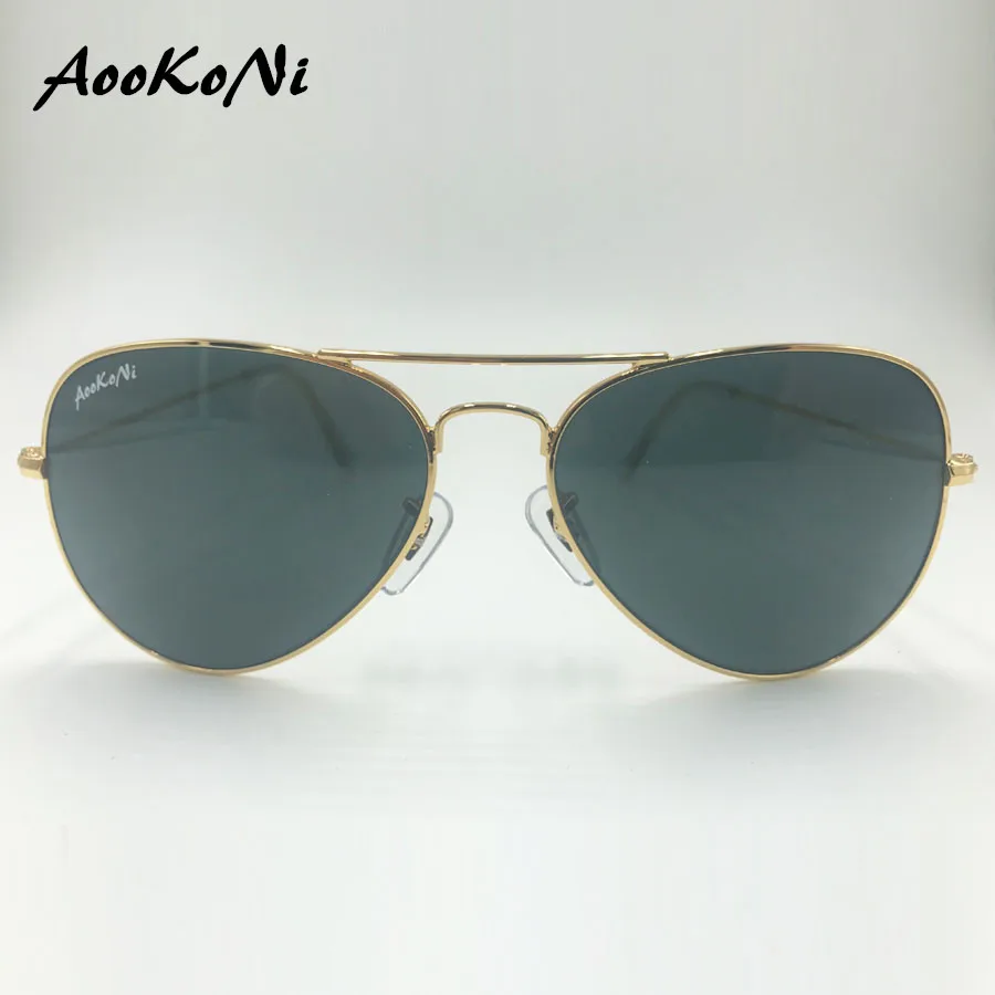 Goedkoop AooKoNi 2019 Nieuwe Luchtvaart Zwart Glas lens Zonnebril Merk Mannen Ontwerp zonnebril UV400 Bescherming Metalen Rijden Oculos eyewer