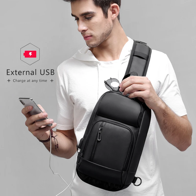 EURCOOL negro pecho paquetes de carga USB Casual hombro Crossbody bolsas repelente al agua de viaje de mensajero bolsa hombre n1820
