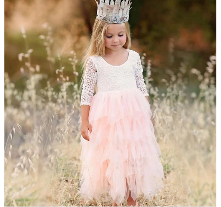 Vestido de Moda a Céu Roupas para Crianças Rendas de Manga Vestido de Princesa Meninas Aberto Quinzena Comprida Menina Branco 19 comprida menina branco vestido de princesa roupas para crianças