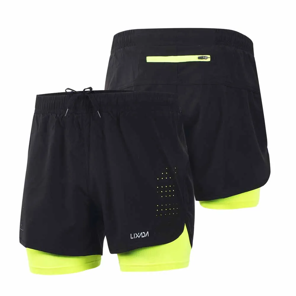 Lixada мужские шорты 2 в 1 для бега, мужские спортивные шорты, быстросохнущие спортивные шорты для тренировок, пробежек, велосипедных шорт с более длинной подкладкой - Цвет: green