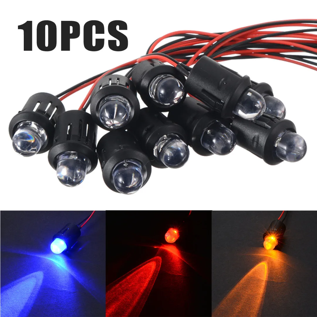 10pcs 12V 10mm Pre-Wired Constant LED Bulbs Ultra Bright Water Transparent Bulb Blue/Red/White/Yellow