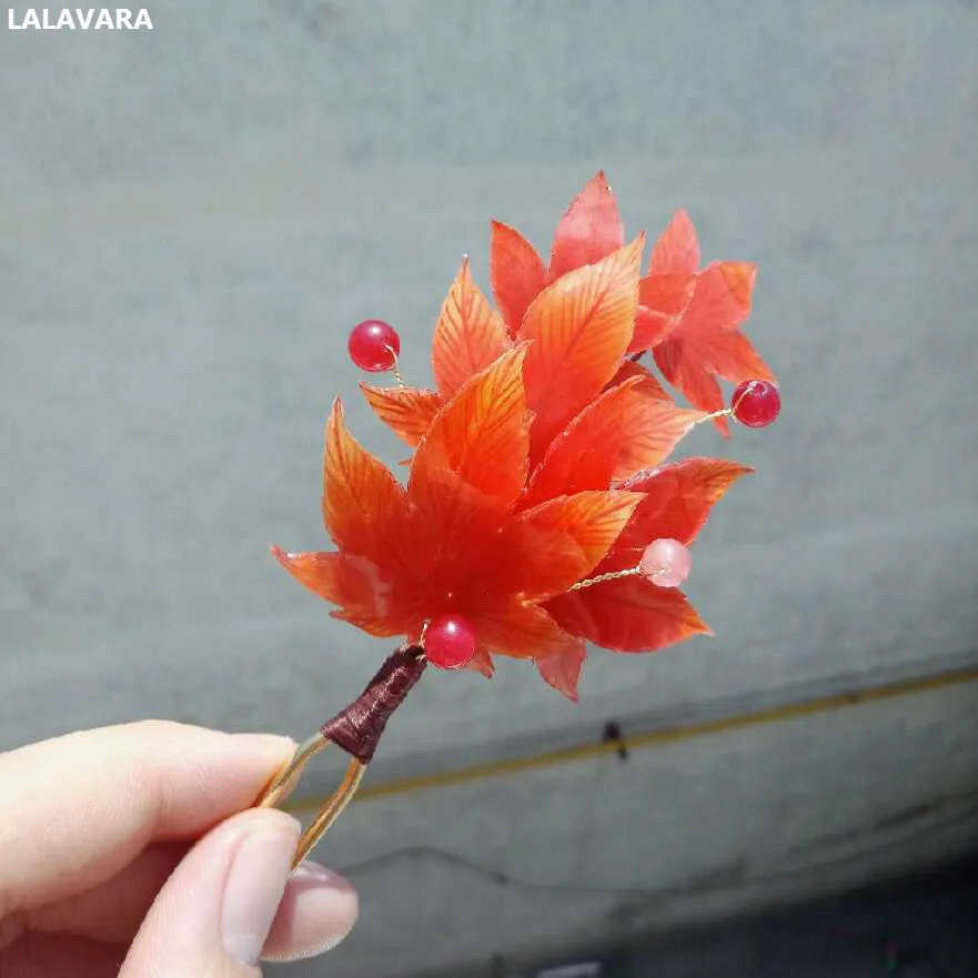 LALAVARA китайские традиционные заколки для волос ручной работы, женские аксессуары для волос из смолы, кленовый лист, канзаши